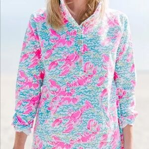 Lilly Pulitzer Neon Pop Up Lobstah Roll Resort White UPF 50+ Captain Popover - L